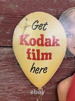 Vtg 60s 60 Kodak Film Girl with Balloon Store Display Advertising Sign #6 BEAUTY