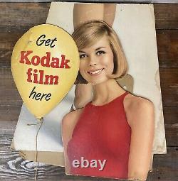 Vtg 60s 60 Kodak Film Girl with Balloon Store Display Advertising Sign #6 BEAUTY