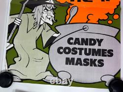 Vtg 70s 80s Halloween Store Display Sign Candy Costumes Masks WITCH