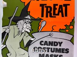 Vtg 70s 80s Halloween Store Display Sign Candy Costumes Masks WITCH