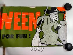 Vtg 70s 80s Halloween store display sign WITCH lrg 62 banner