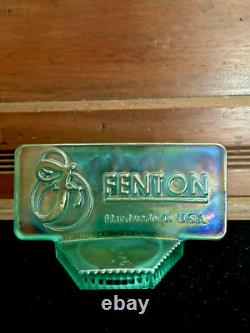 Vtg Fenton Green Carnival Art Glass Logo Dealer Store Display Opalescent USA