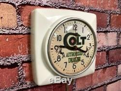 Vtg Ge Colt Gun Shop Dealer Old Hunter Advertising Store Display Wall Clock Sign