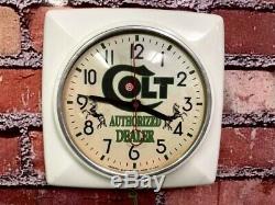 Vtg Ge Colt Gun Shop Dealer Old Hunter Advertising Store Display Wall Clock Sign