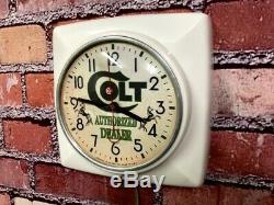 Vtg Ge Colt Gun Shop Dealer Old Hunter Advertising Store Display Wall Clock Sign