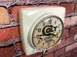 Vtg Ge Colt Gun Shop Dealer Old Hunter Advertising Store Display Wall Clock Sign