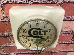 Vtg Ge Colt Gun Shop Dealer Old Hunter Advertising Store Display Wall Clock Sign