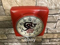 Vtg Ge Old Colt Rifle Gun Shop Dealer Advertising Display Wall Clock Sign Parts