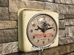Vtg Ge Winchester Repeating Arms Old Gun Shop Dealer Advertising Wall Clock Sign