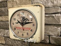 Vtg Ge Winchester Repeating Arms Old Gun Shop Dealer Advertising Wall Clock Sign