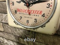 Vtg Ge Winchester Repeating Arms Old Gun Shop Dealer Advertising Wall Clock Sign