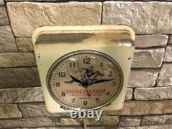 Vtg Ge Winchester Repeating Arms Old Gun Shop Dealer Advertising Wall Clock Sign