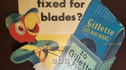 Vtg Gillette Sharpie Parrot Safety Razor Blade Counter Display Sign Advertising