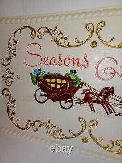 Vtg Holiday Christmas Window Display HTF Sign Carriage WithHorses Sign 80s 90s