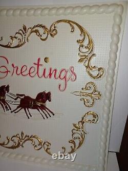 Vtg Holiday Christmas Window Display HTF Sign Carriage WithHorses Sign 80s 90s