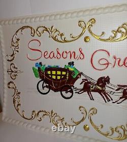 Vtg Holiday Christmas Window Display HTF Sign Carriage WithHorses Sign 80s 90s