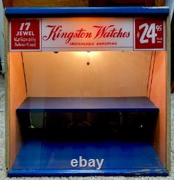 Vtg Kingston Watches LIGHTED Countertop Display Case Sign Jewelry Store Rare