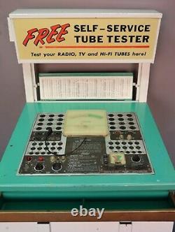 Vtg Mercury Vacuum Tube Tester Self Service Retail Store Display Cabinet Sign