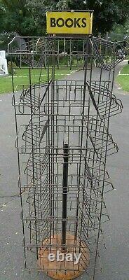 Vtg Metal BOOK Spinner Rack Store Newsstand Display Yellow Sign PICK UP NJ