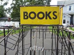 Vtg Metal BOOK Spinner Rack Store Newsstand Display Yellow Sign PICK UP NJ