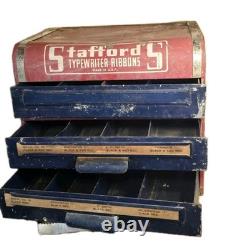 Vtg Stafford'S Advertising Typewriter Ribbons Counter Store 3 Drawer Display Box