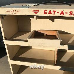 Vtg Tom's Snacks Vending Display Wood Case Honor System Eat A Snax Advertising