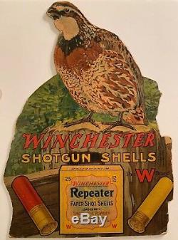 WINCHESTER REPEATER SHOT SHELL CASE INSERT ADVERTISING HANGER-Quail Yellow & Red