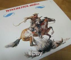WINCHESTER WESTERN Sign Cowboy Horseback Rifle Old TOC Store Display Advertising