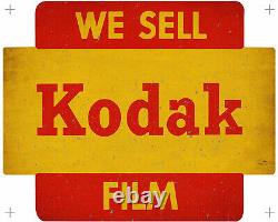 We Sell Kodak Film Bright Red Ylw Heavyduty USA Double Sided Metal Adv Aged Sign