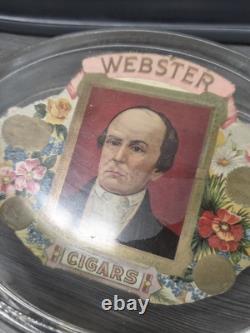 Webster CIGARS Old Advertising Glass Change ash Tray Sign Vintage Glass