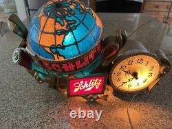 Working 1976 SCHLITZ Beer Countertop Advertising Spinning Globe Display Light